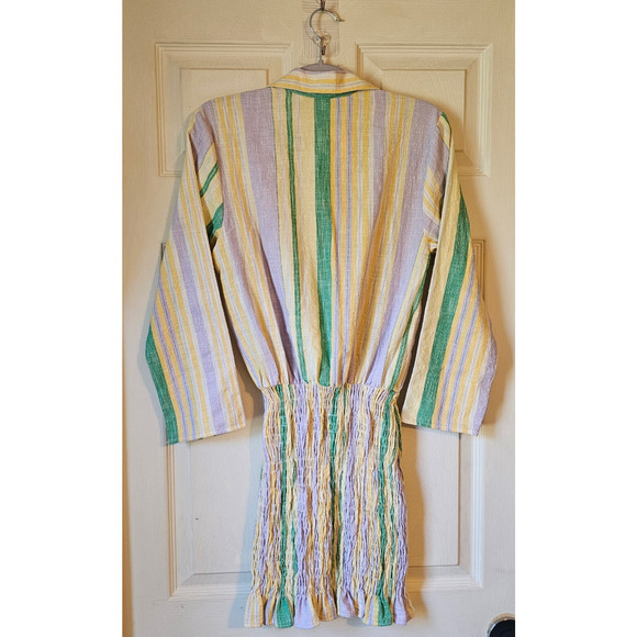 Zara Pastel Striped Smocked Flounce Hem Shirt Dress Size XS NWT - Picture 5 of 11